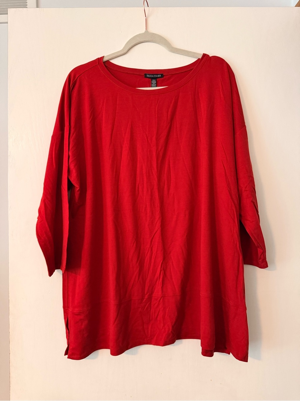Eileen Fisher Bright Red Relaxed Cotton Tunic